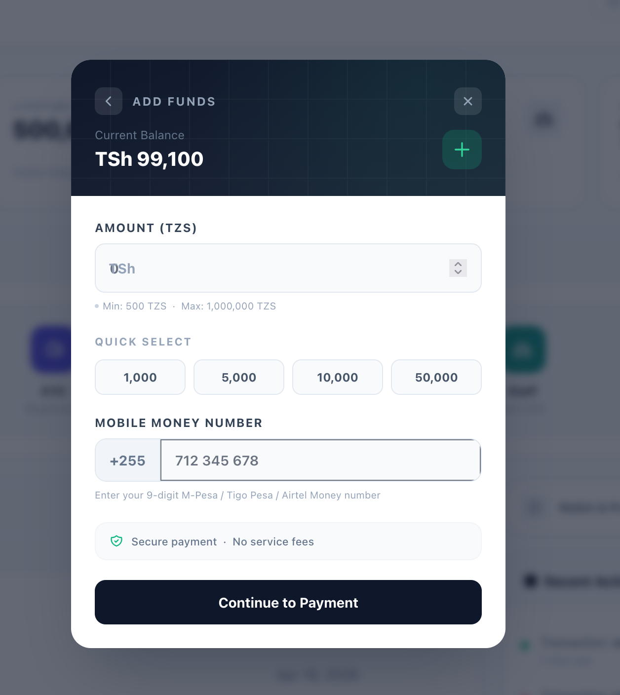 DigiCard add fund modal